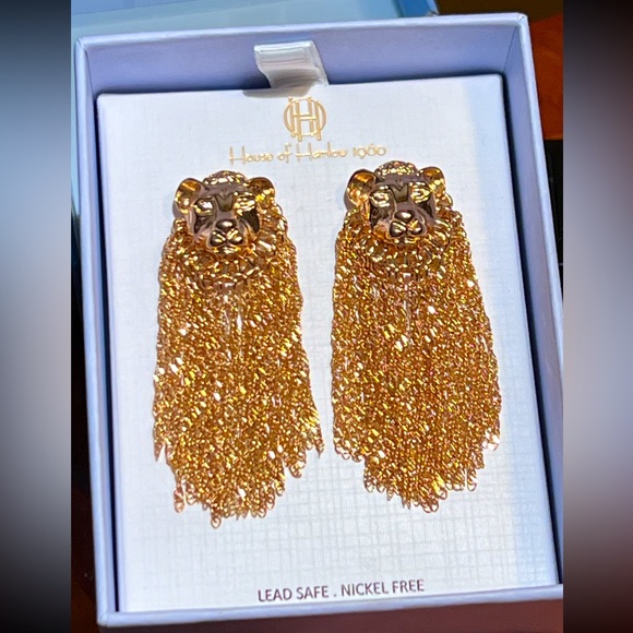 House of Harlow 1960 Jewelry - House of Harlow 1960 NWT Bold Statement Gold Tone Lions Head Earrings (J134)
